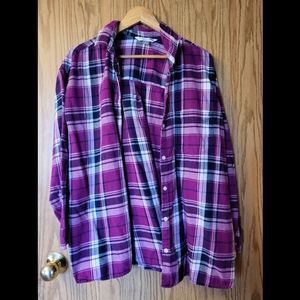 Ladies "Boyfriend Style" Plaid Button Down Shirt